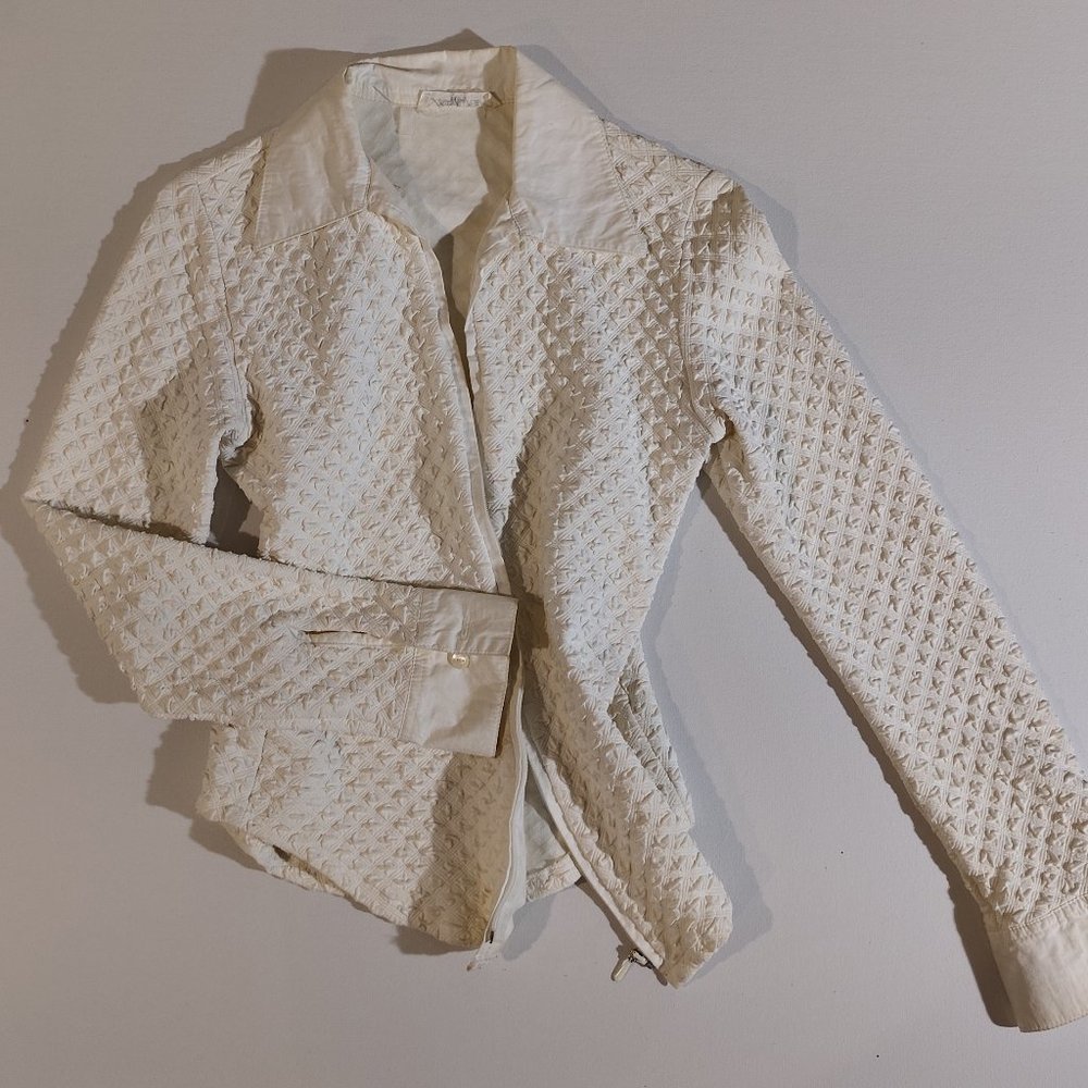 White  Rayure  Paris zip textured jacket